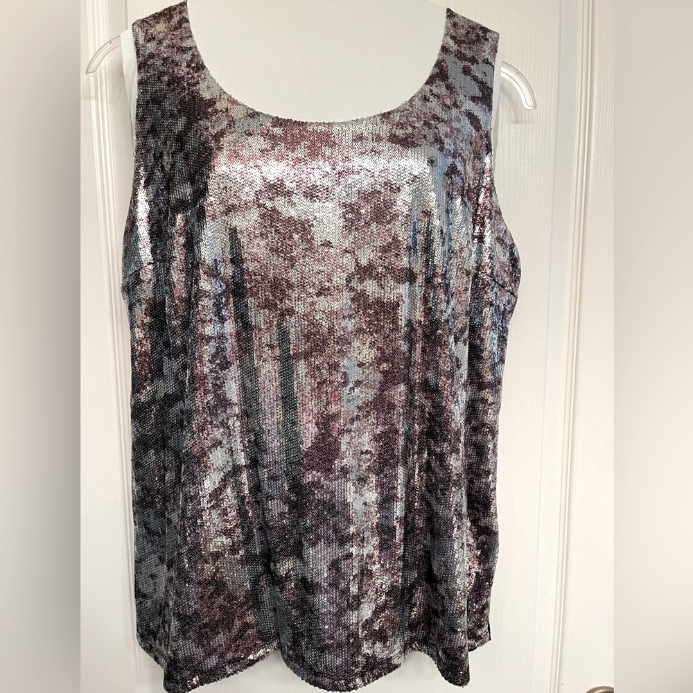 INC SequinTank Multi color, Silver/Plum, 1X